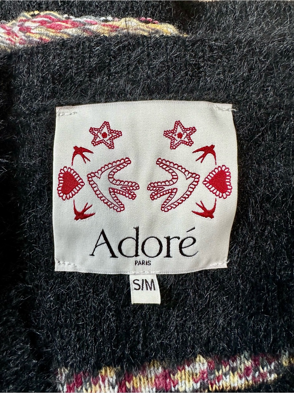 Adoré Paris Arsene Fuzzy Geometric Sweater S/M Oversized Black Boho - Picture 8 of 12